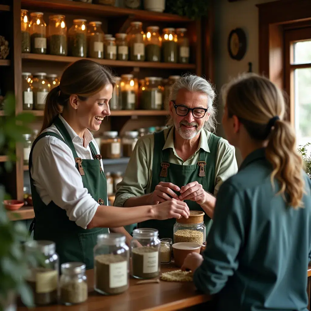 Mélange d'herbes belges pour la santé masculine dans une tasse en céramique.